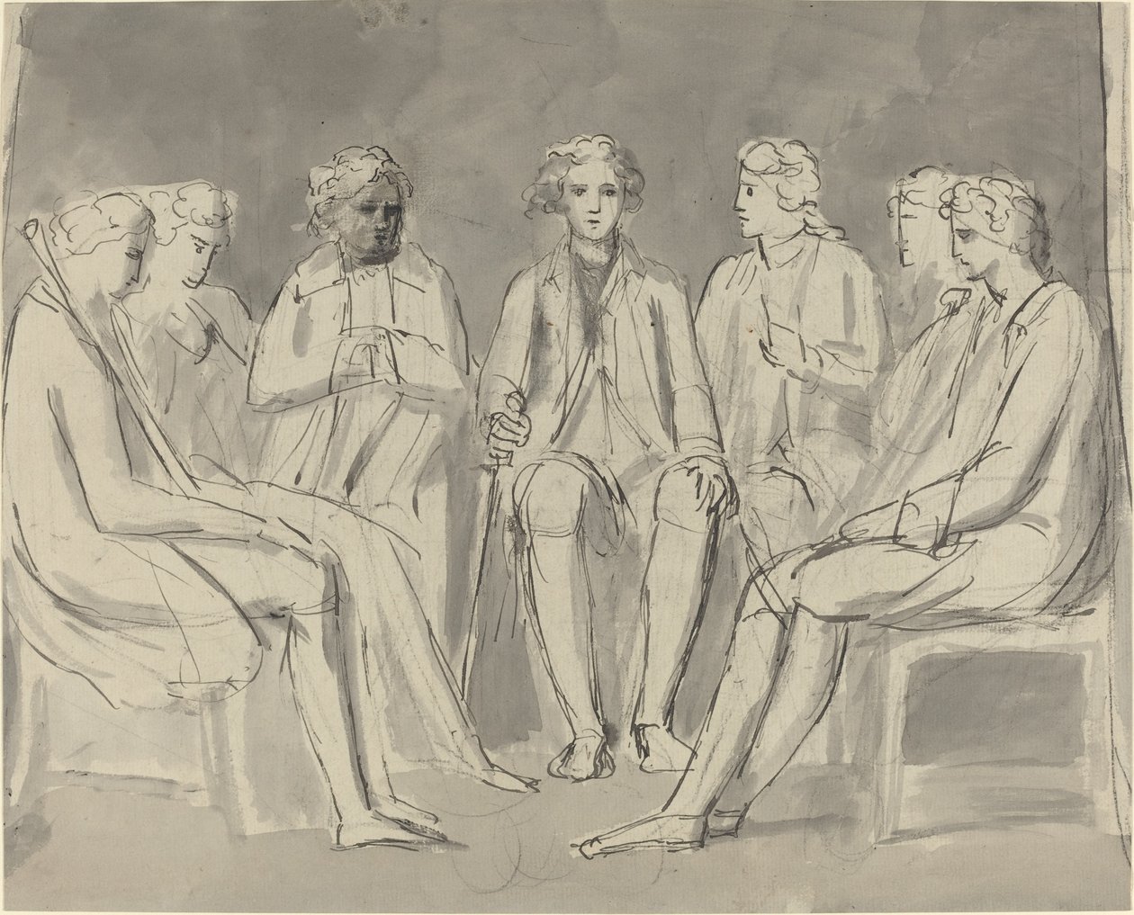 Grupo de hombres sentados en un círculo [recto] de William Blake