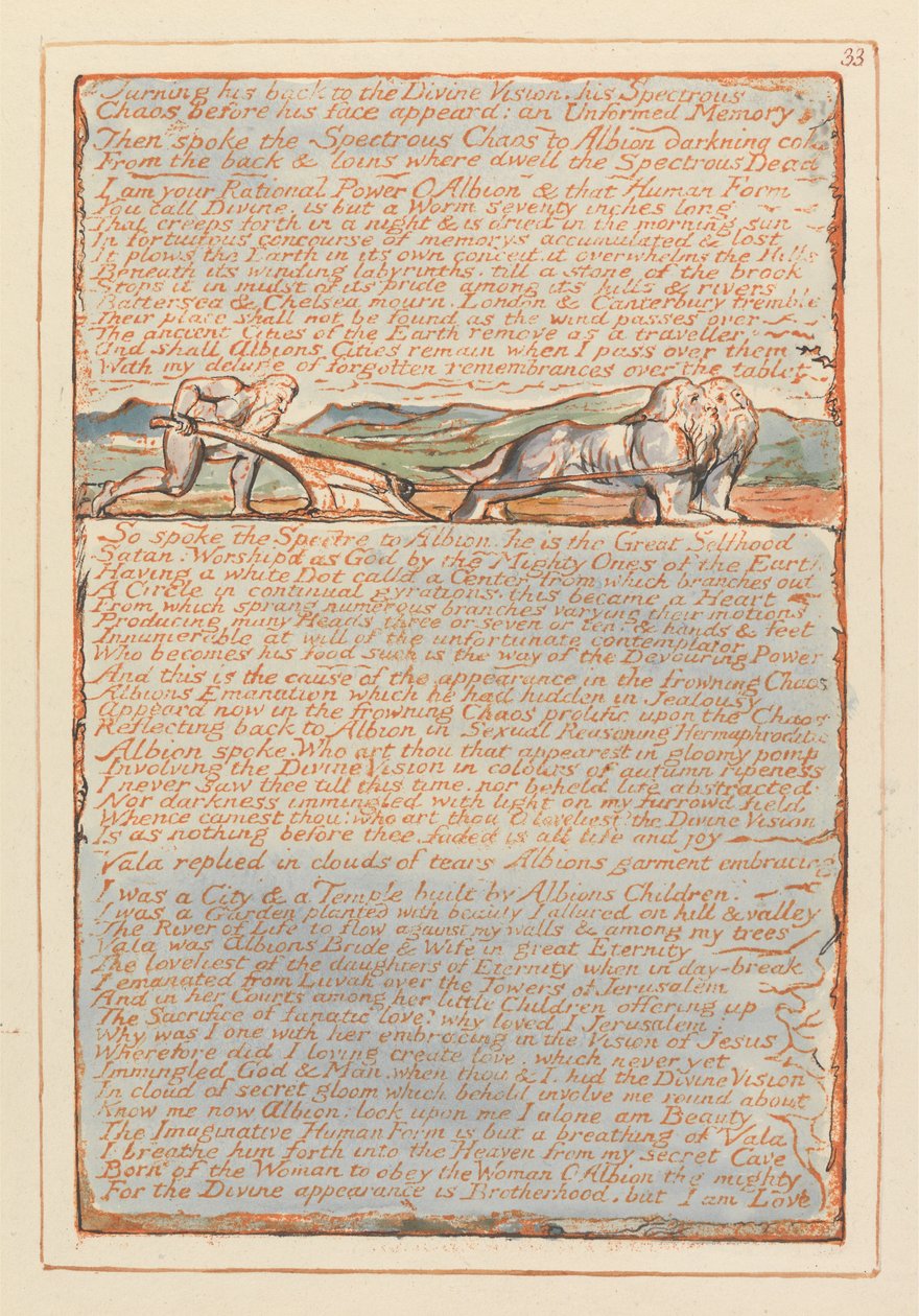 Jerusalén, lámina 33, Dando la espalda a la visión divina... de William Blake