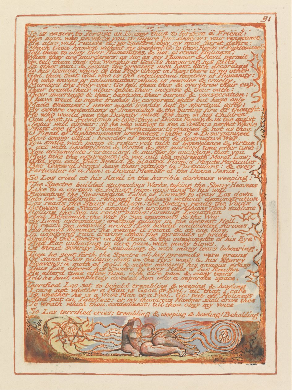 Jerusalén, lámina 91, Es más fácil perdonar a un enemigo... de William Blake