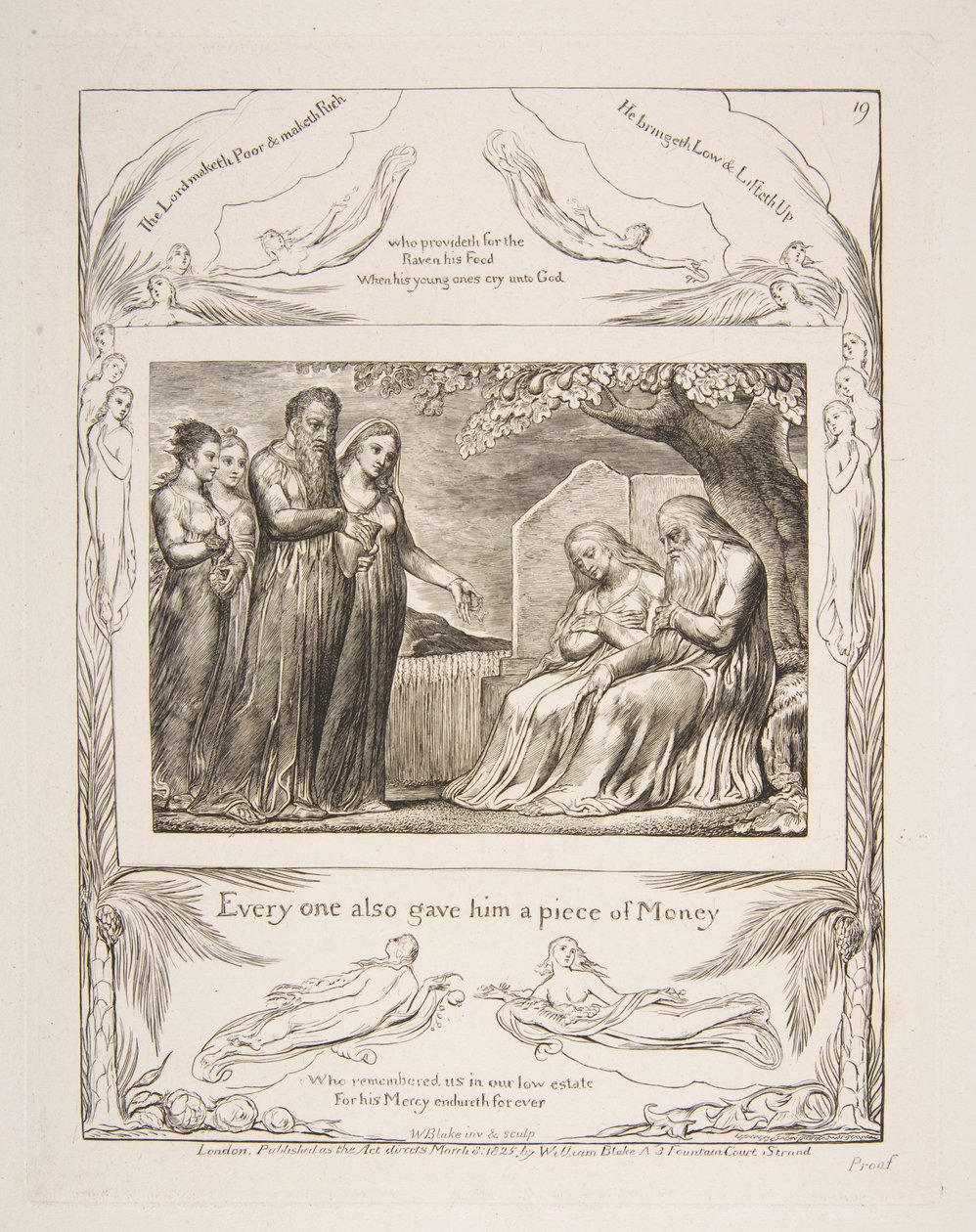 Job aceptando Caridad, de las Ilustraciones del Libro de Job, 1825-26 de William Blake