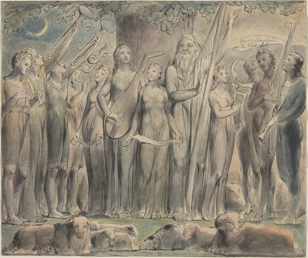 Job y su familia recuperan la prosperidad de William Blake