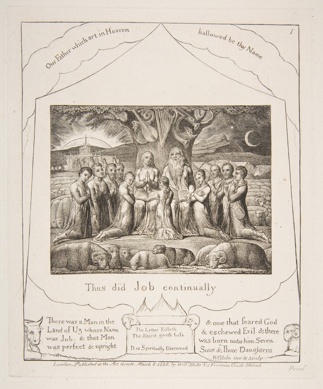 Job y su familia, de Ilustraciones del Libro de Job de William Blake