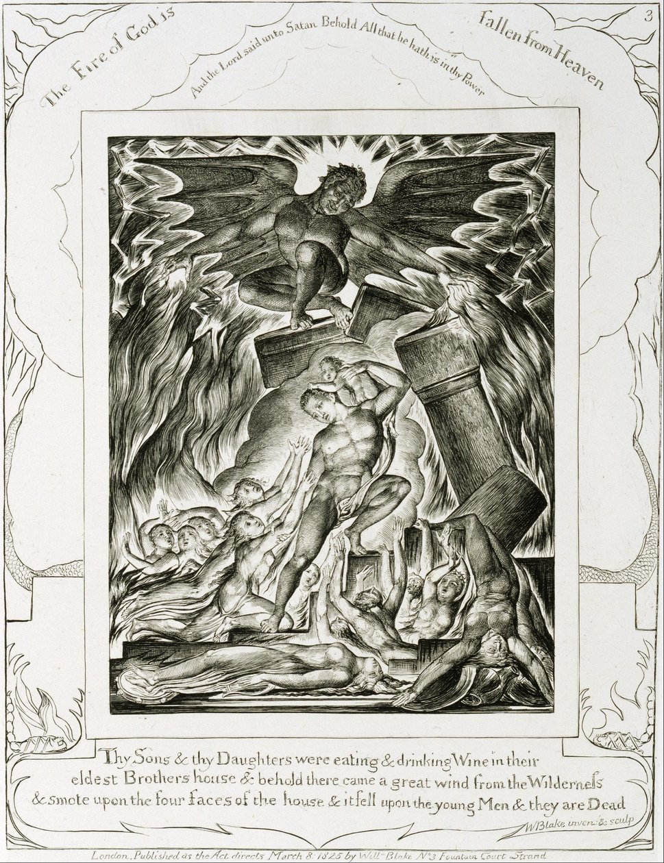 Los hijos e hijas de Job, abrumados por Satanás de William Blake
