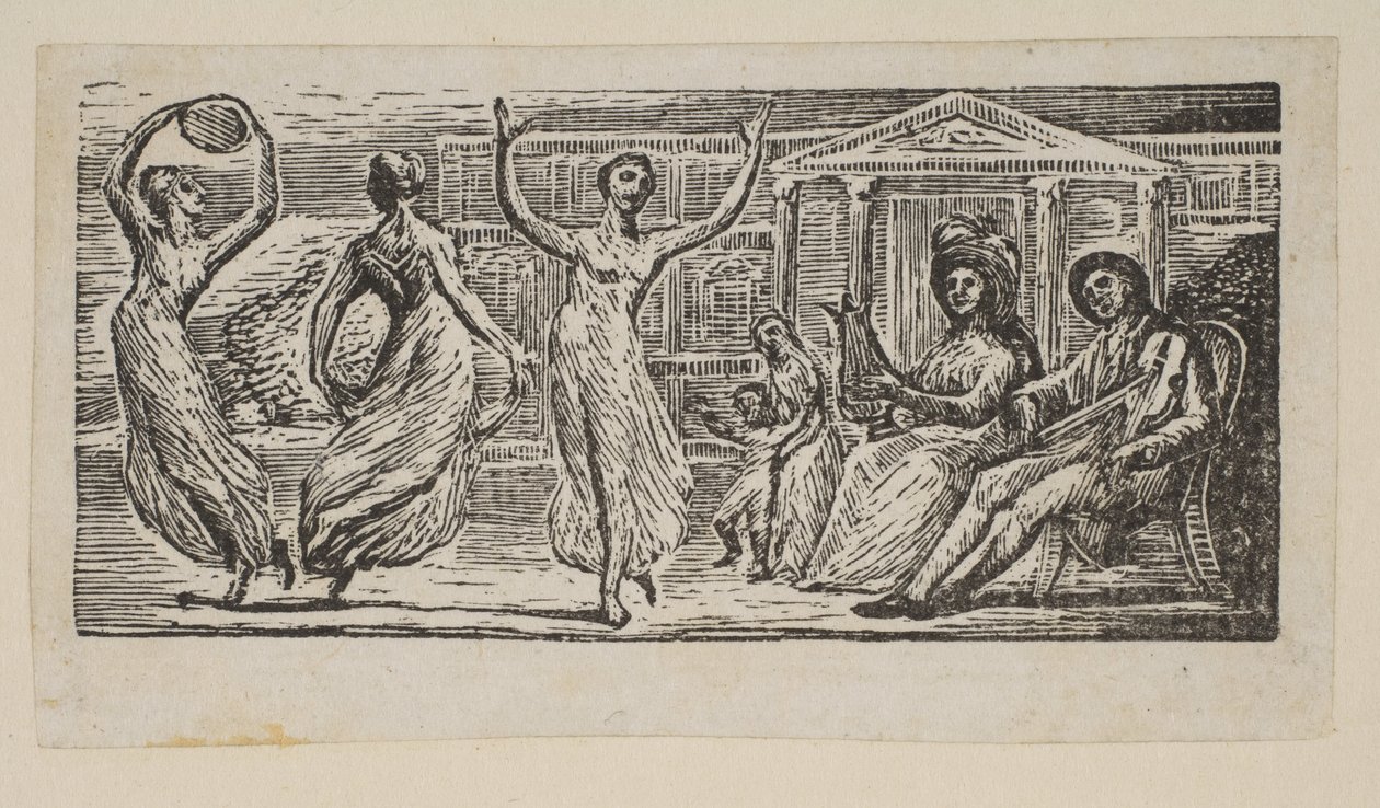 Menalcus observando a mujeres bailar, de Pastorales de Virgilio de Thornton, 1821 de William Blake