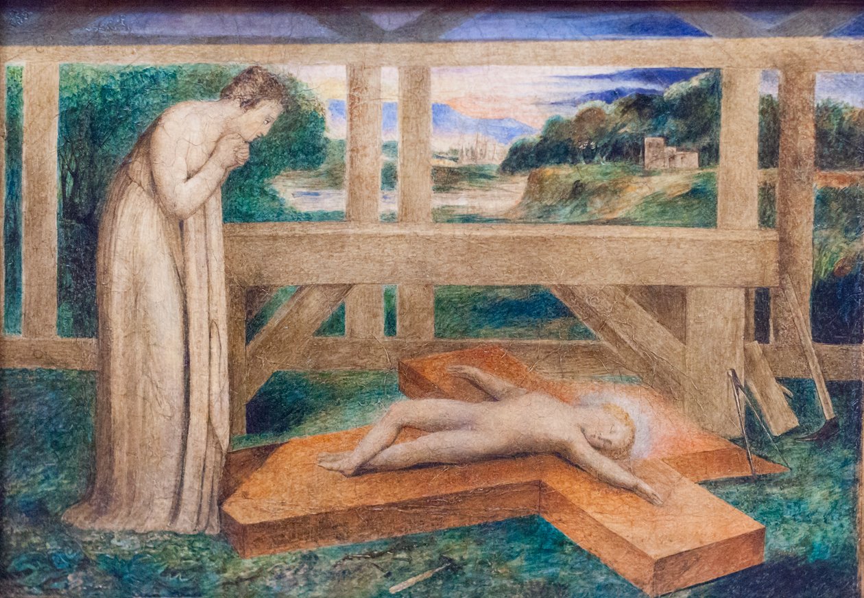 Nuestra Señora adorando al Niño Jesús dormido en la cruz, hacia 1799-1800 (temple sobre lienzo) de William Blake