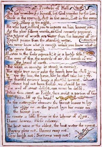 Proverbios del Infierno, texto de 