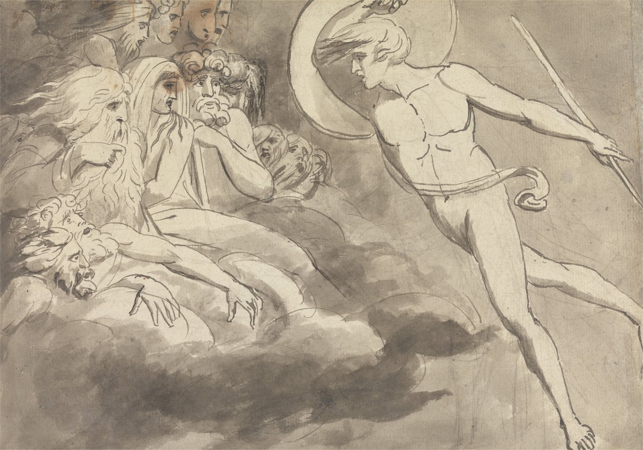 Satanás se acerca a la Corte del Caos de William Blake