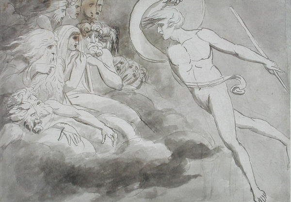 Satanás acercándose a la corte del caos de William Blake