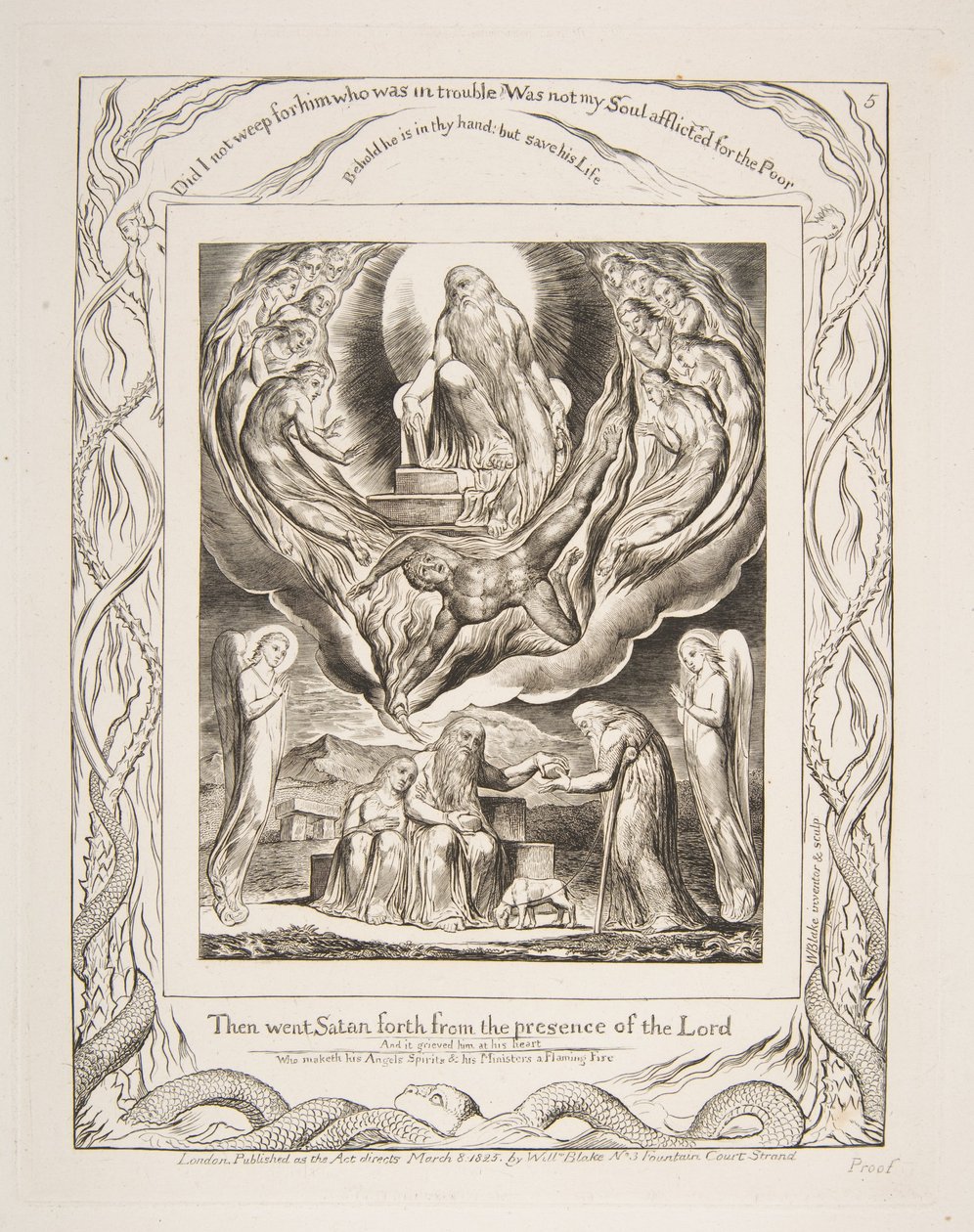Satanás saliendo de la presencia del Señor, de Ilustraciones del Libro de Job, 1825-26 de William Blake