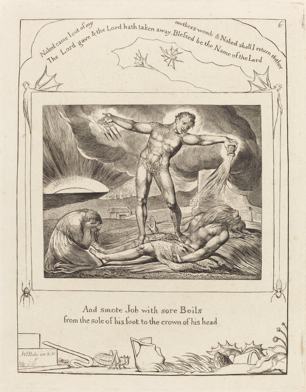 Satanás golpeando a Job con llagas, 1825 de William Blake