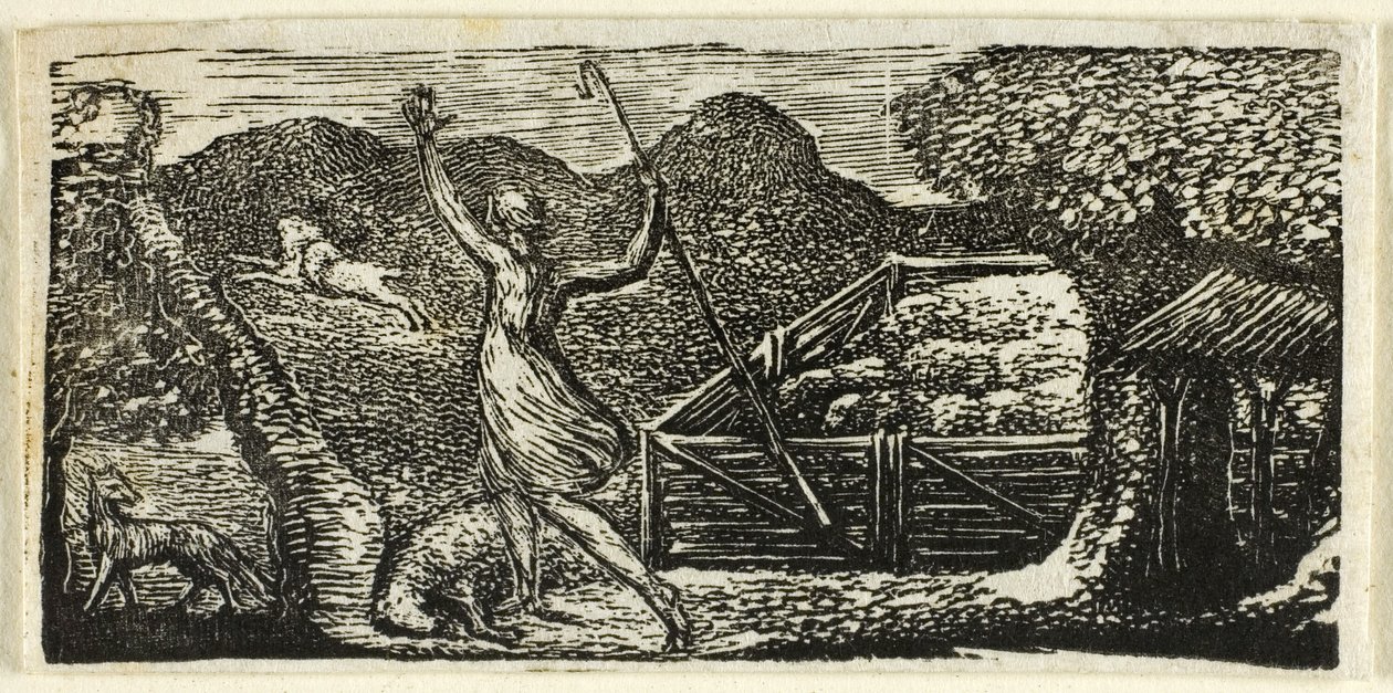 El pastor ahuyenta al lobo, de Las pastorales de Virgilio de William Blake