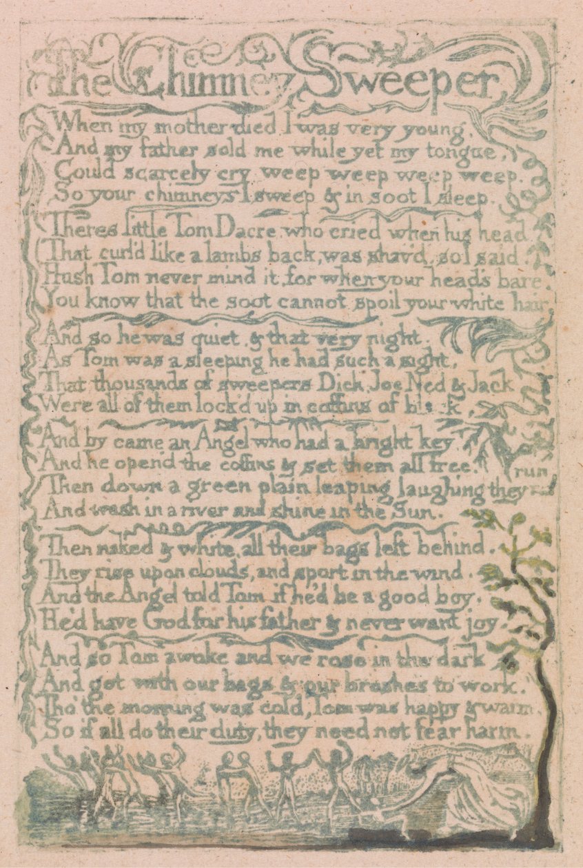 Canciones de la inocencia y de la experiencia, lámina 10, "El deshollinador" (Bentley 12) de William Blake