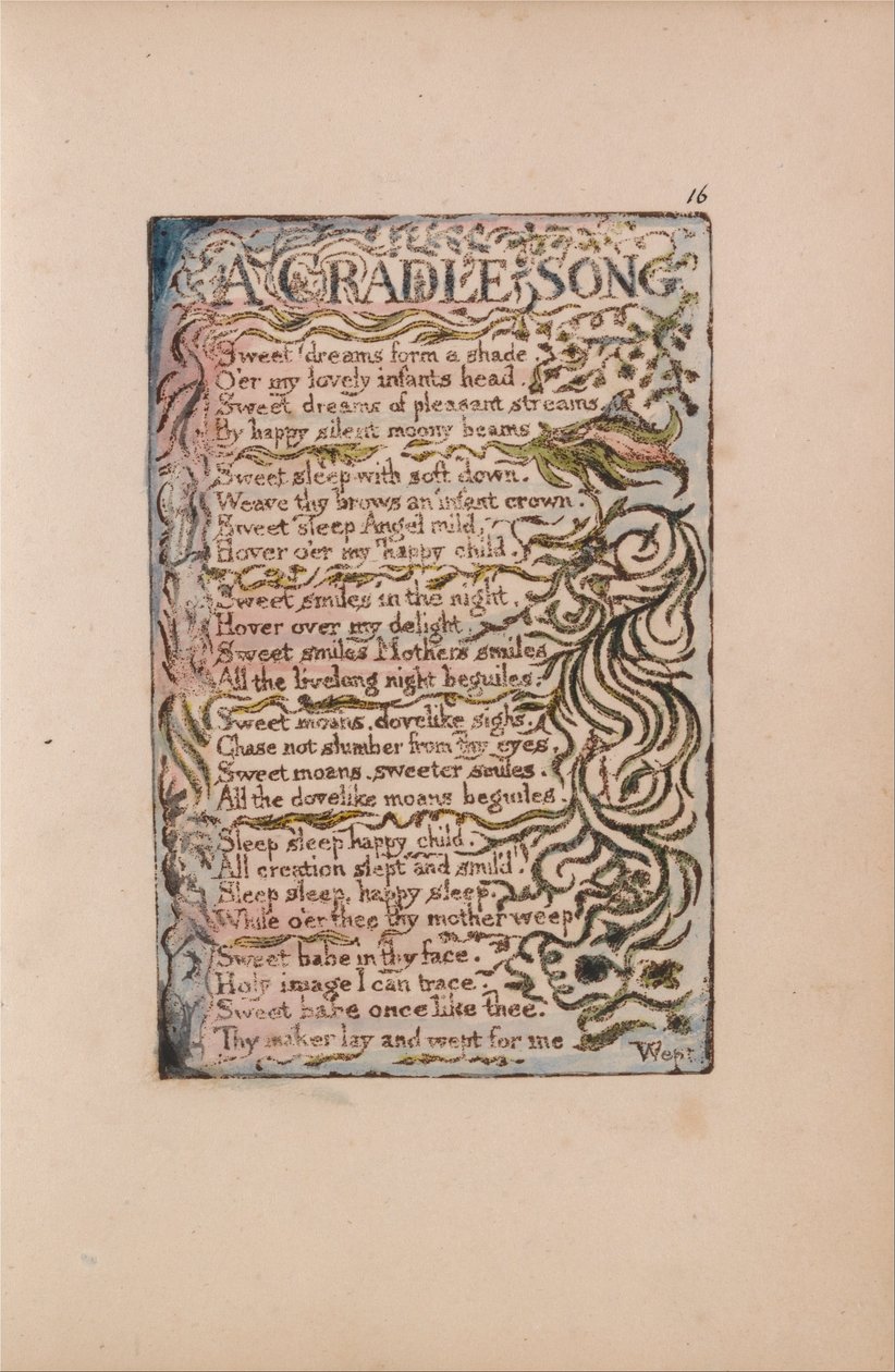 Canciones de inocencia y de experiencia, lámina 16, Una canción de cuna (Bentley 16) de William Blake