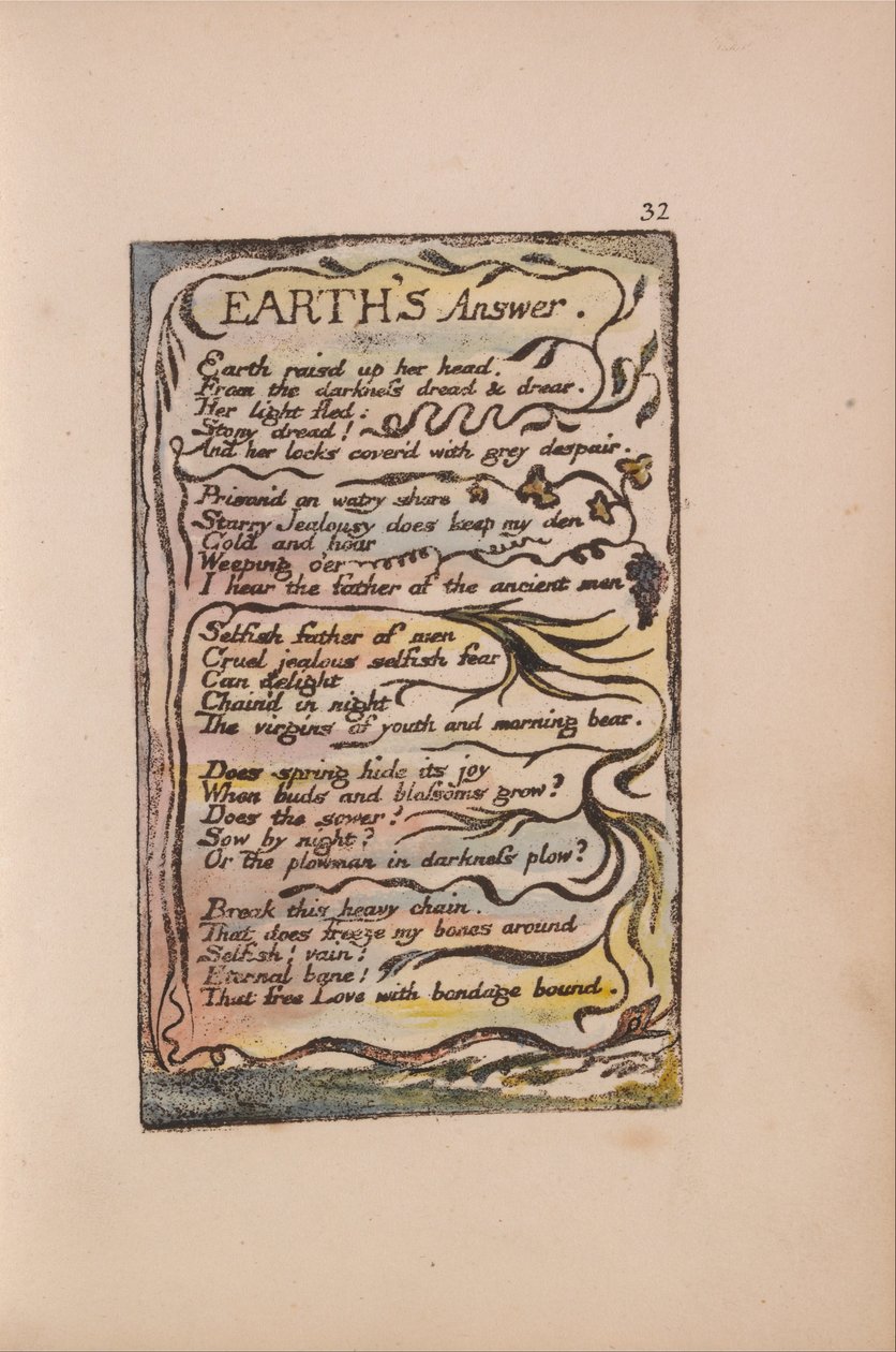 Canciones de Inocencia y de Experiencia, Lámina 32, La Respuesta de la Tierra (Bentley 31) de William Blake