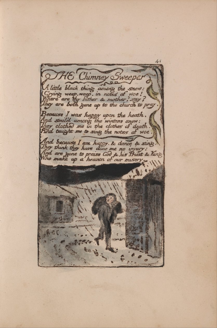 Canciones de Inocencia y de Experiencia, Lámina 41, El Deshollinador (Bentley 37) de William Blake