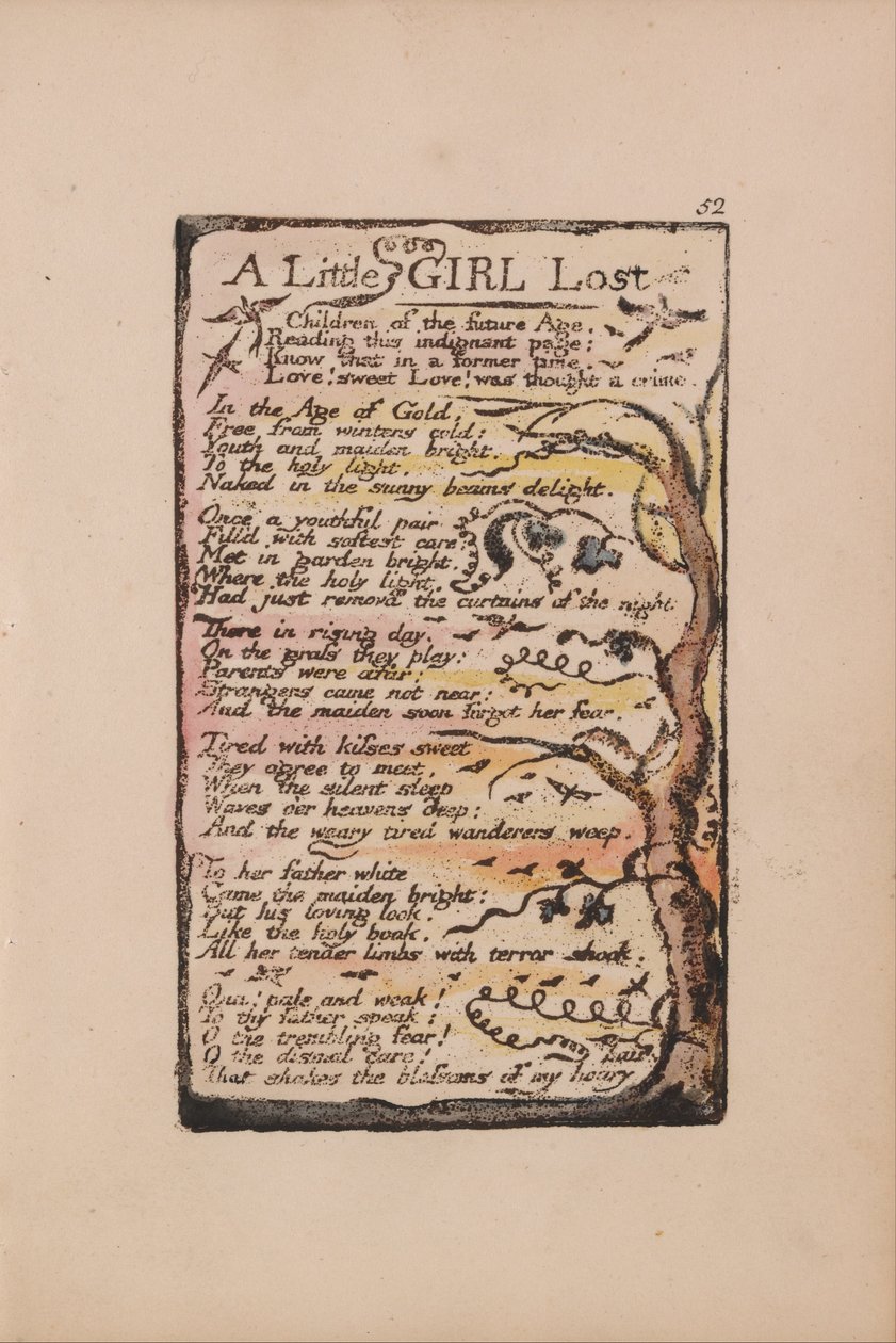 Canciones de Inocencia y de Experiencia, Placa 52, Una Niña Perdida (Bentley 51) de William Blake