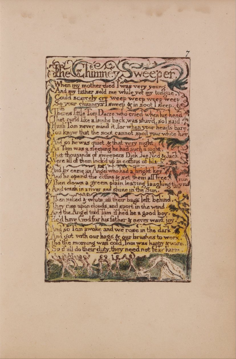 Canciones de Inocencia y de Experiencia, Lámina 7, El Deshollinador (Bentley 12) de William Blake