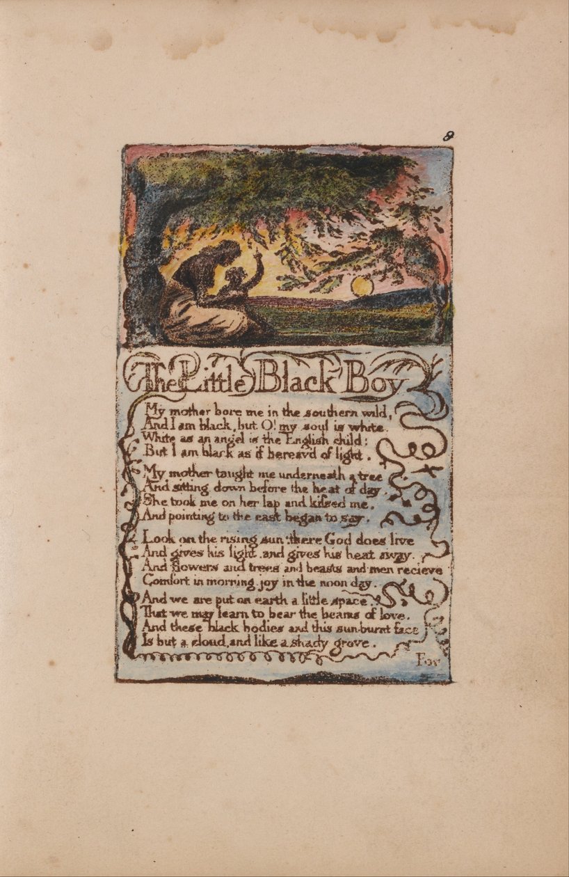 Canciones de Inocencia y de Experiencia, Placa 8, El Pequeño Niño Negro (Bentley 9) de William Blake