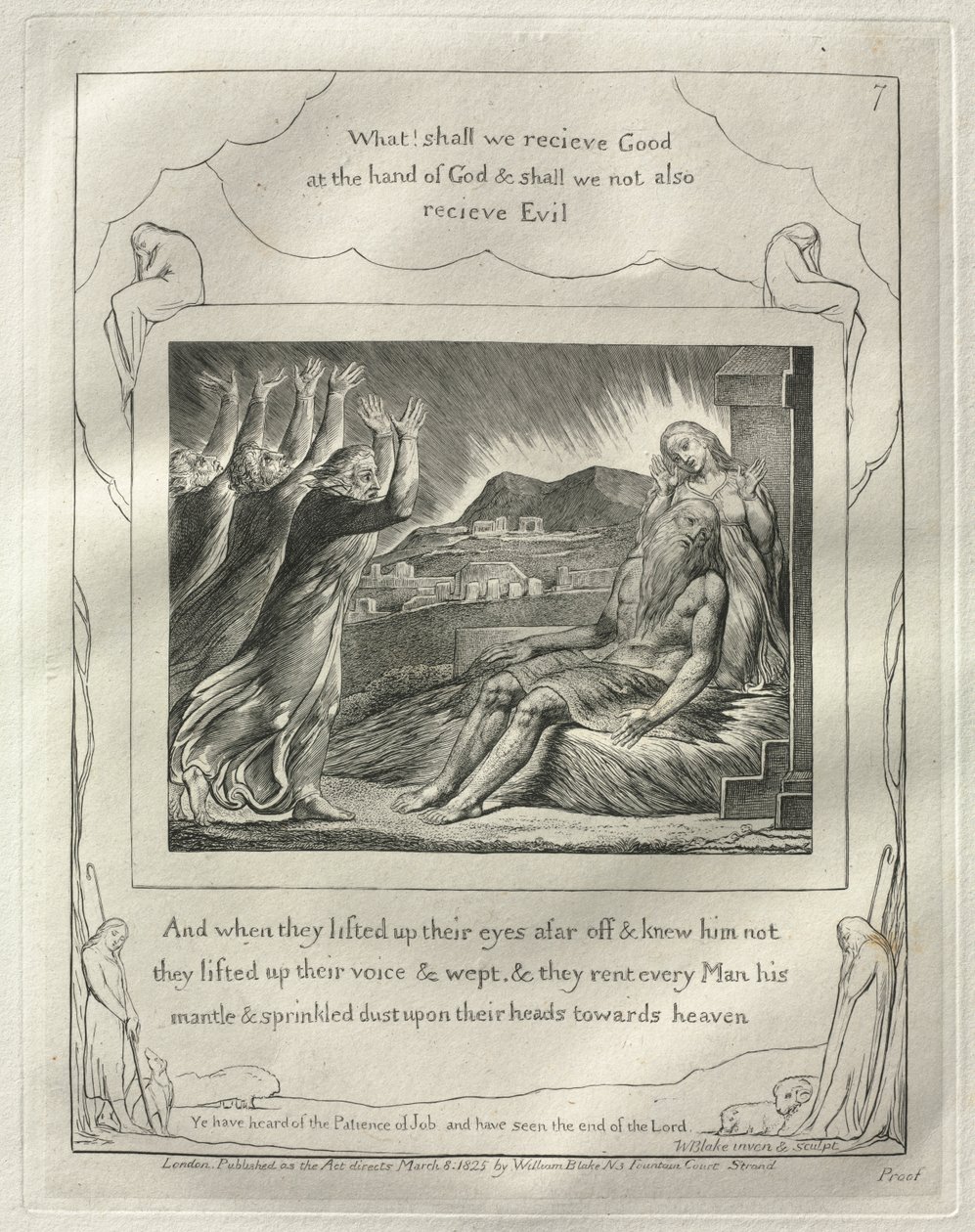 El Libro de Job: No. 7, Y cuando alzaron sus ojos de lejos y no lo reconocieron, alzaron sus voces y lloraron de William Blake