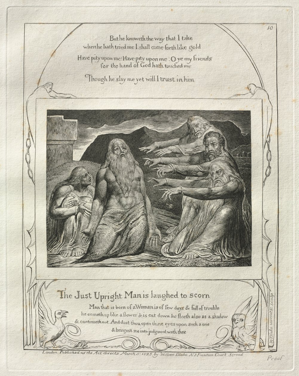 El Libro de Job: Pl. 10, El hombre justo y recto es objeto de burla de William Blake