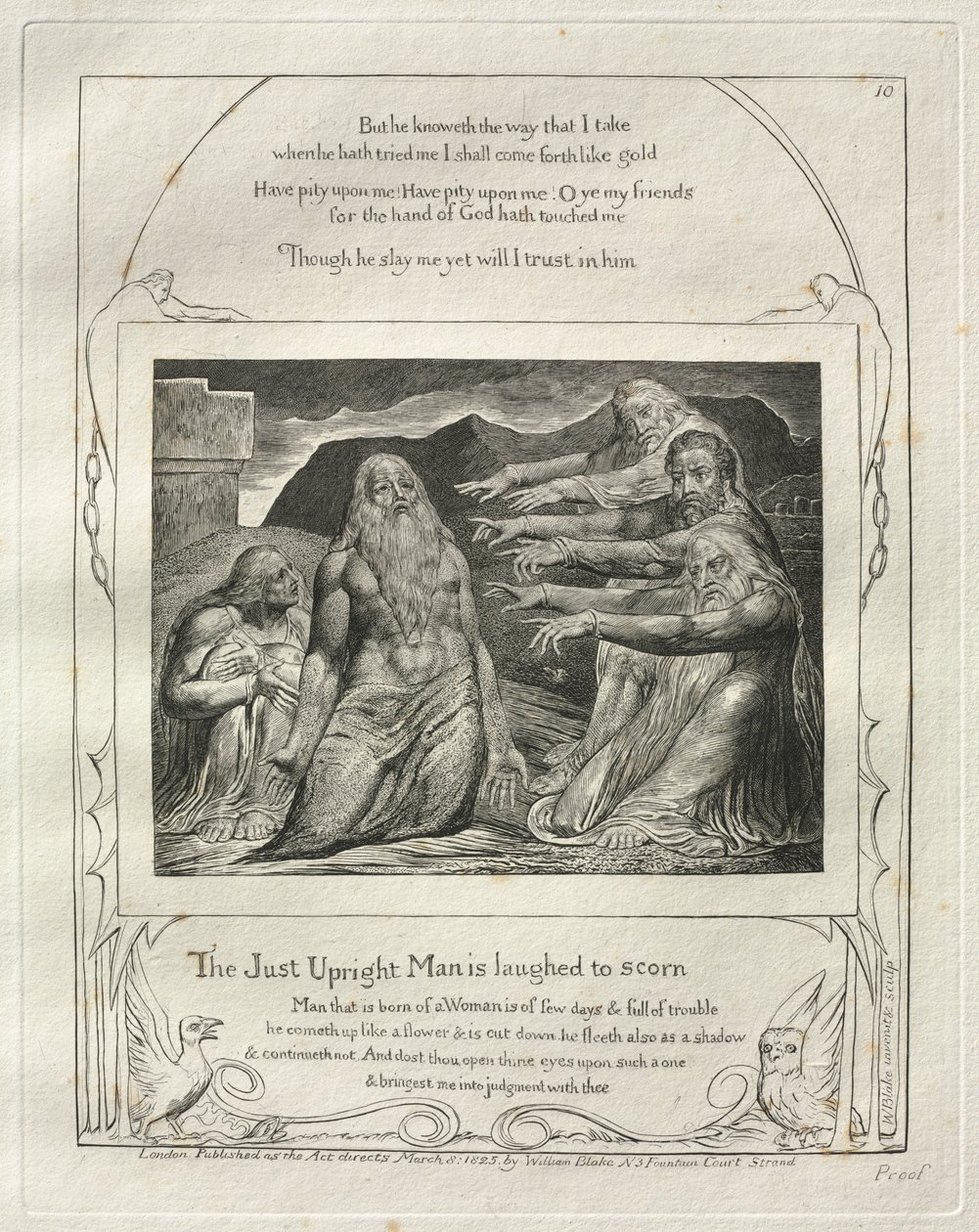 El libro de Job: Pl. 10, El hombre justo y recto es ridiculizado, 1825 de William Blake