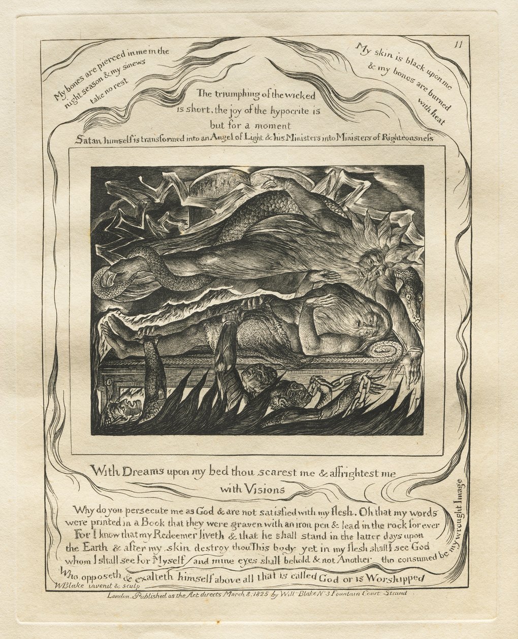 The Book of Job:  Pl. 11, With Dreams upon my bed thou scarest me and affrightest me / with Visions de William Blake