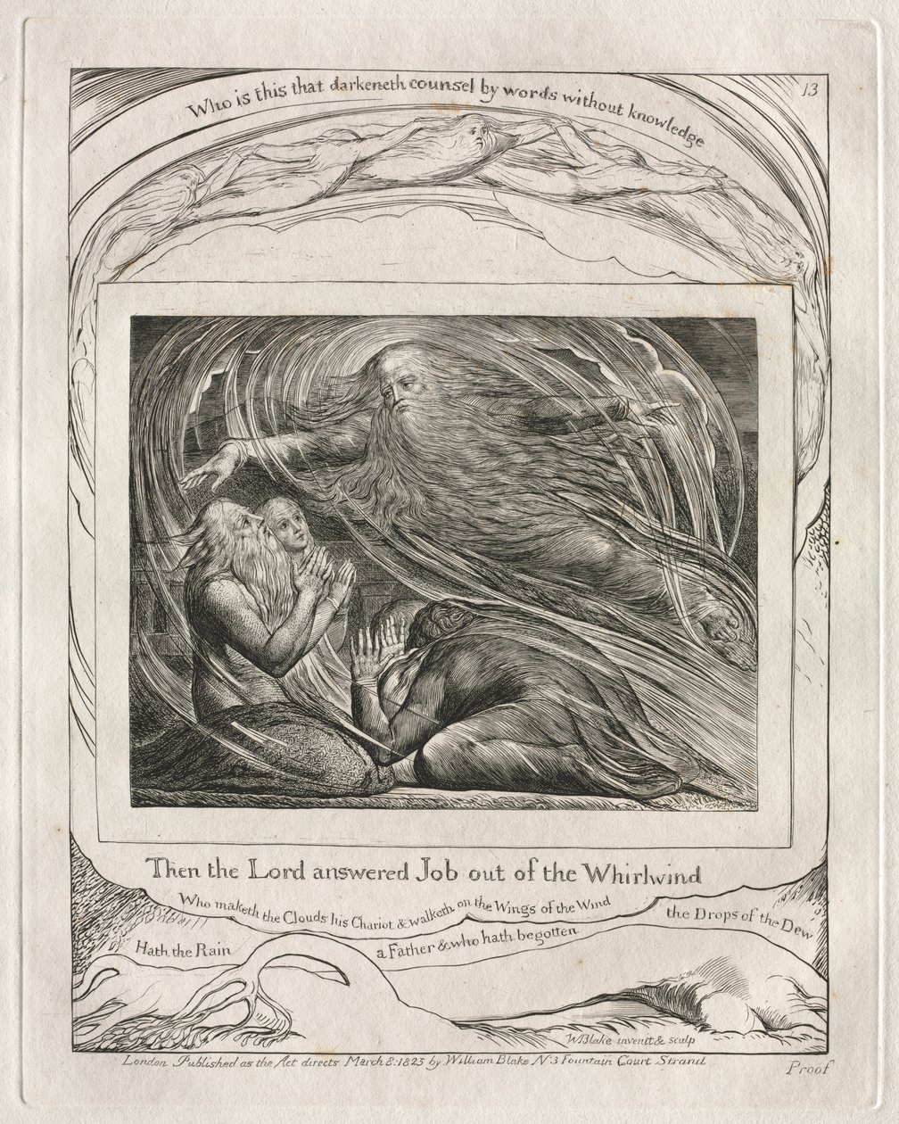 El Libro de Job: Pl. 13, Entonces el Señor respondió a Job desde el torbellino de William Blake