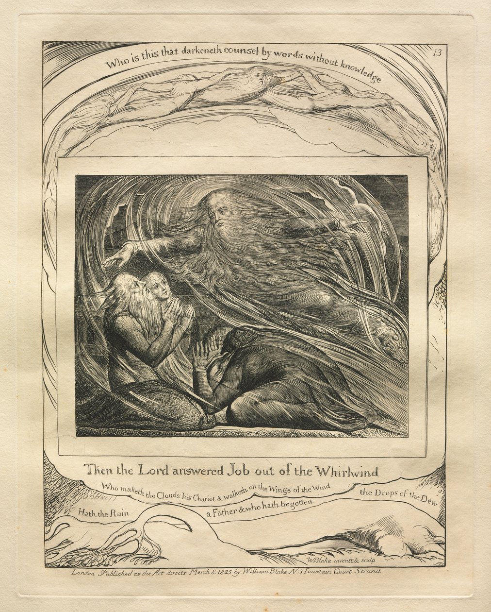 El Libro de Job: Pl. 13, Entonces el Señor respondió a Job desde el torbellino de William Blake