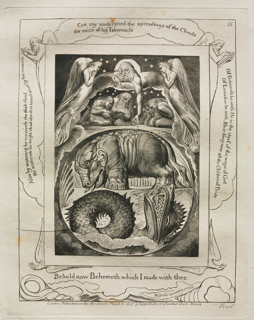 El Libro de Job: Pl. 15, He aquí ahora Behemoth que hice contigo, 1825 de William Blake