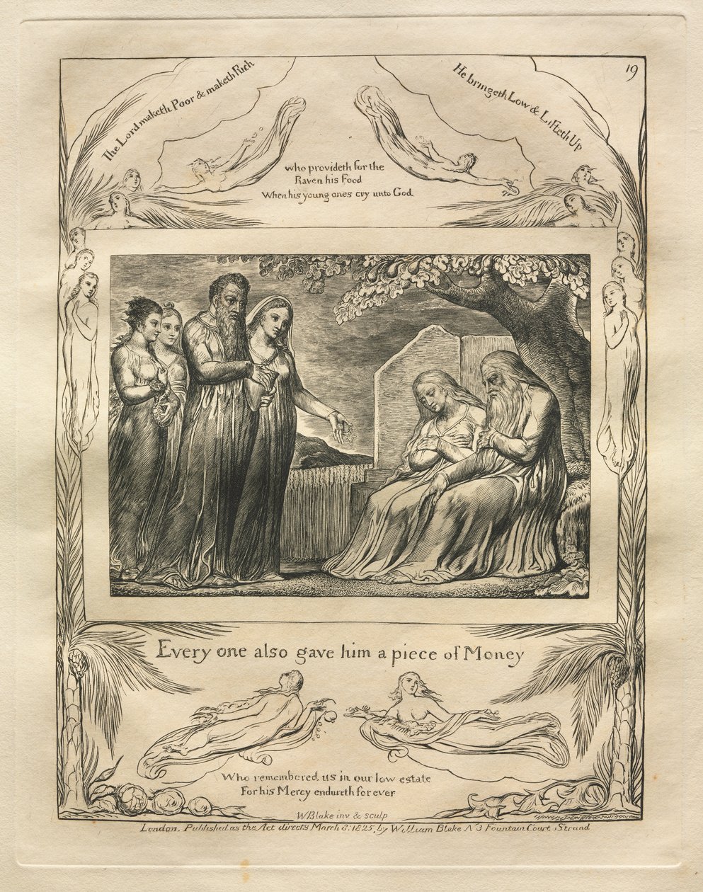 The Book of Job:  Pl. 19, Every one also gave him a piece of Money de William Blake