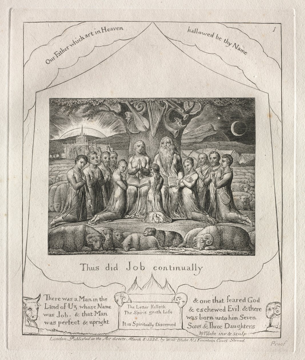 El Libro de Job: Pl. 1, Así hizo Job continuamente, 1825 de William Blake