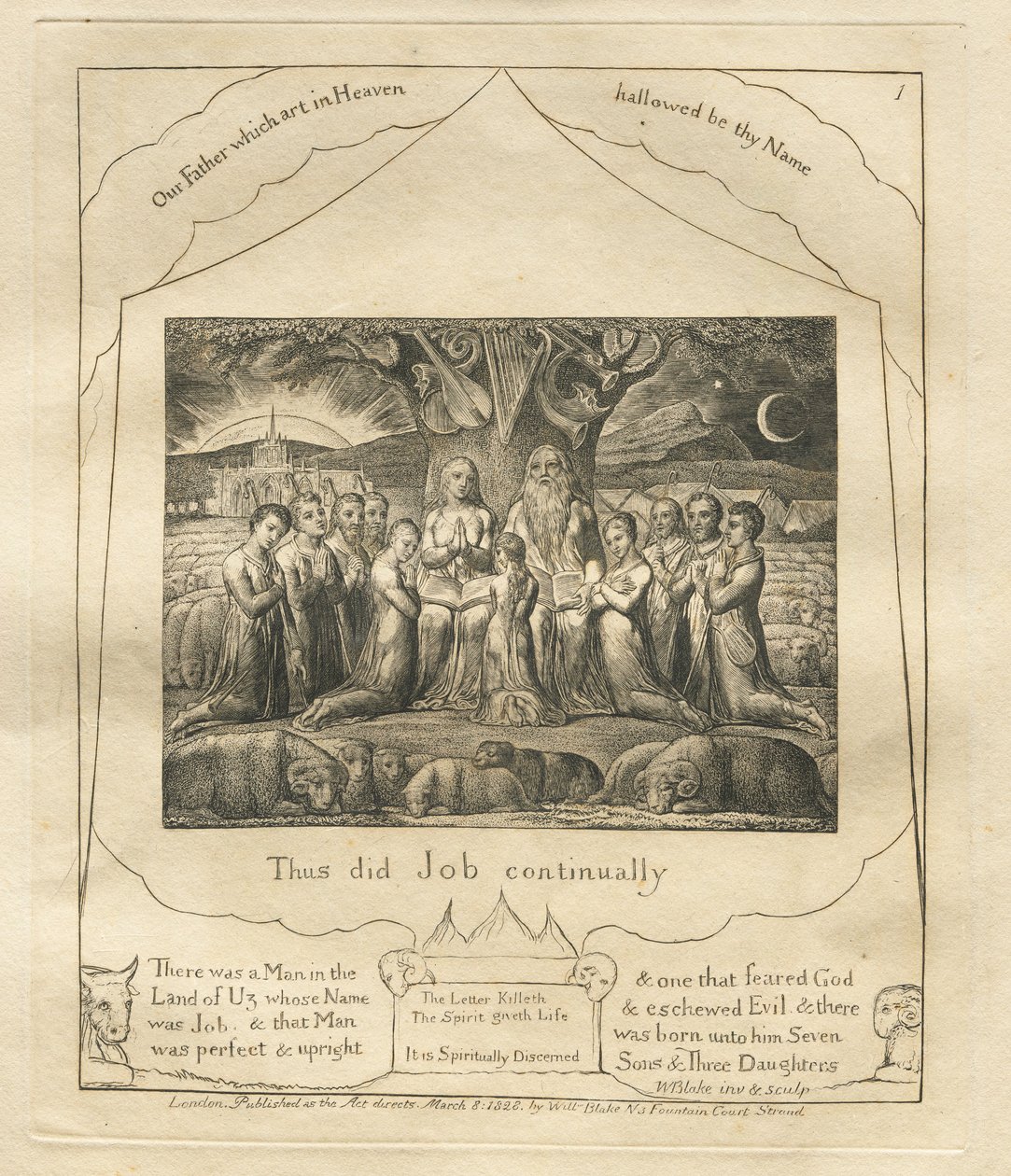 El Libro de Job: Pl. 1, Así hizo Job continuamente, 1825 de William Blake
