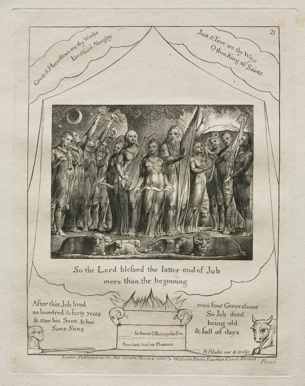 El Libro de Job: Pl. 21, Así que el Señor bendijo el final de Job / más que el principio de William Blake
