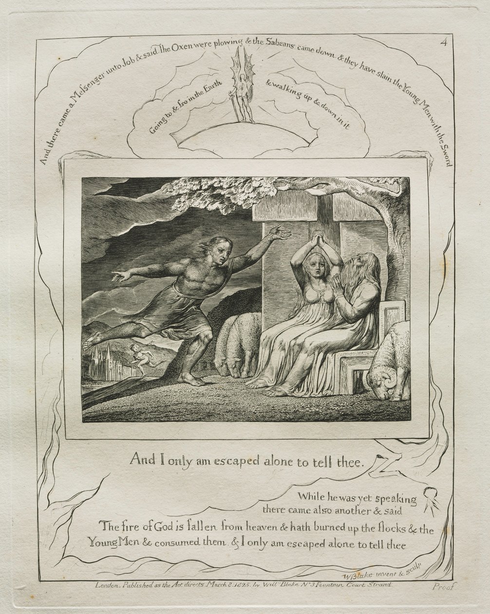 El libro de Job: Pl. 4, Y solo yo he escapado para contártelo, 1825 de William Blake