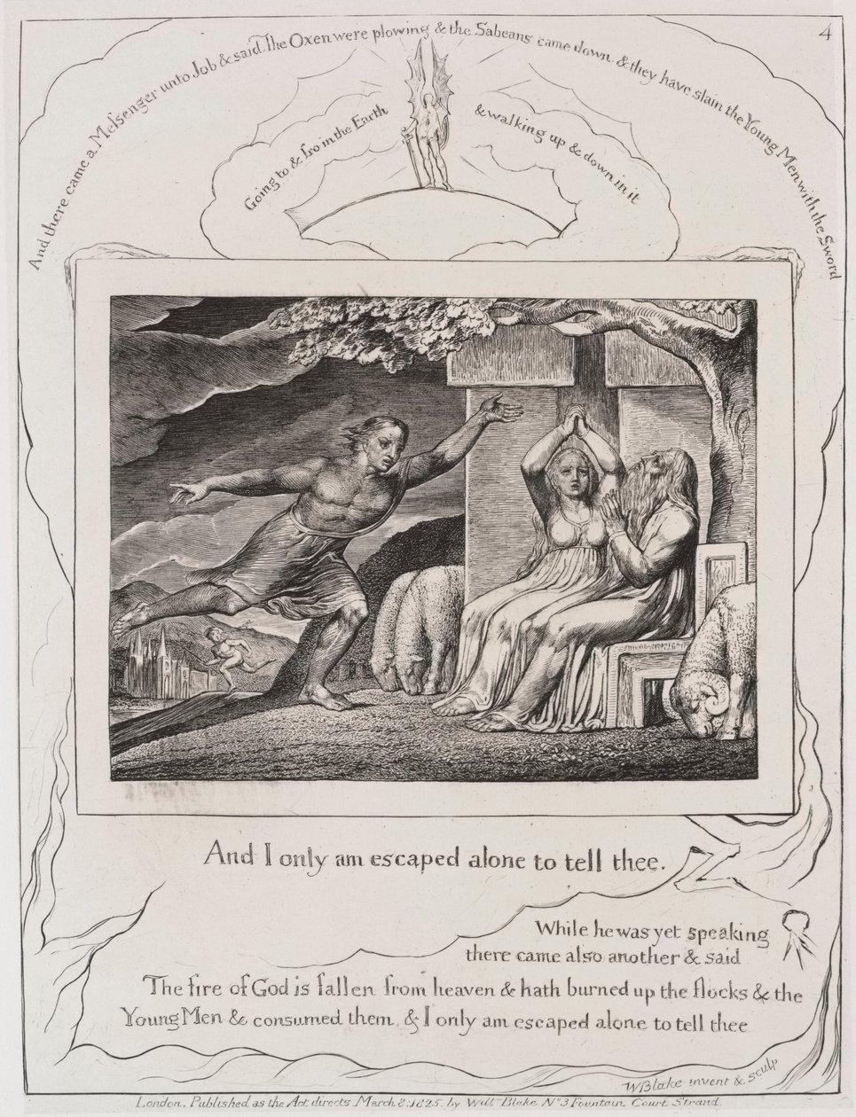 El Libro de Job: Pl. 4, y solo yo he escapado para contártelo, 1825 de William Blake