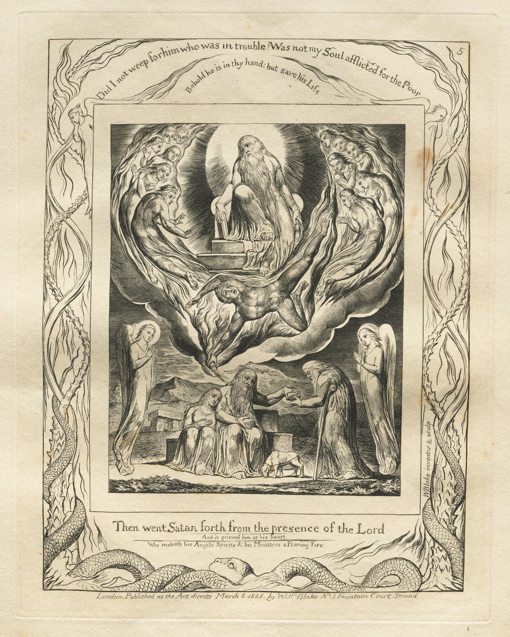 The Book of Job: Pl. 5, Then went Satan forth from the presence of the Lord de William Blake