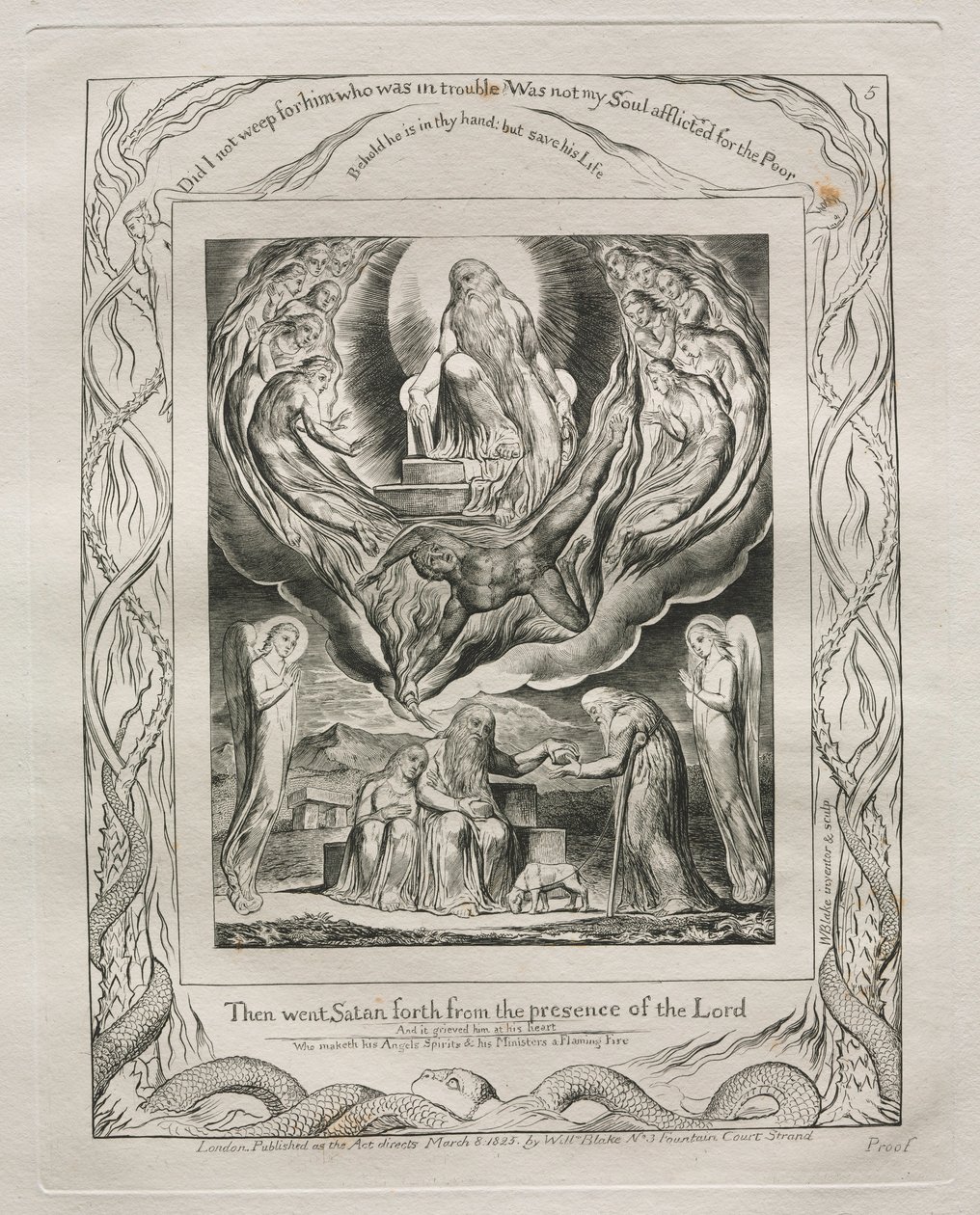 El Libro de Job: Pl. 5, Entonces Satanás salió de la presencia del Señor, 1825 de William Blake