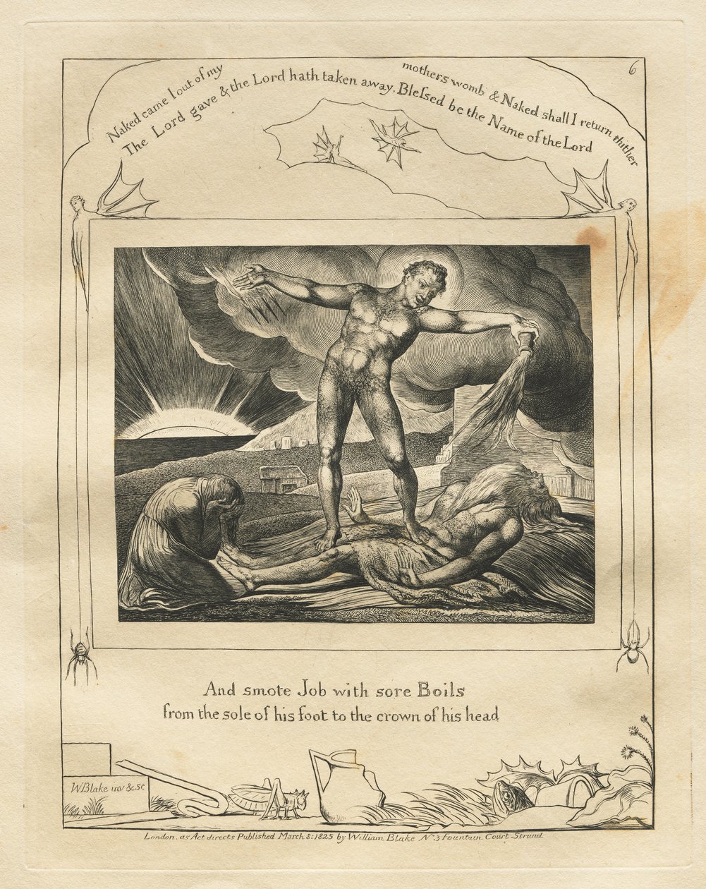 The Book of Job:  Pl. 6, And smote Job with sore Boils / from the sole of his foot to the crown of his head de William Blake