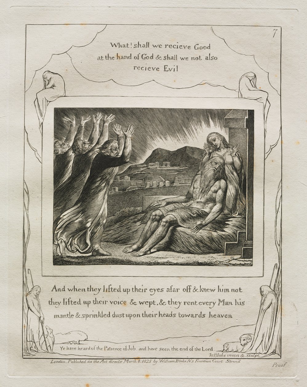 El Libro de Job: Pl. 7, Y cuando levantaron sus ojos de lejos y no lo reconocieron / levantaron sus voces y lloraron de William Blake