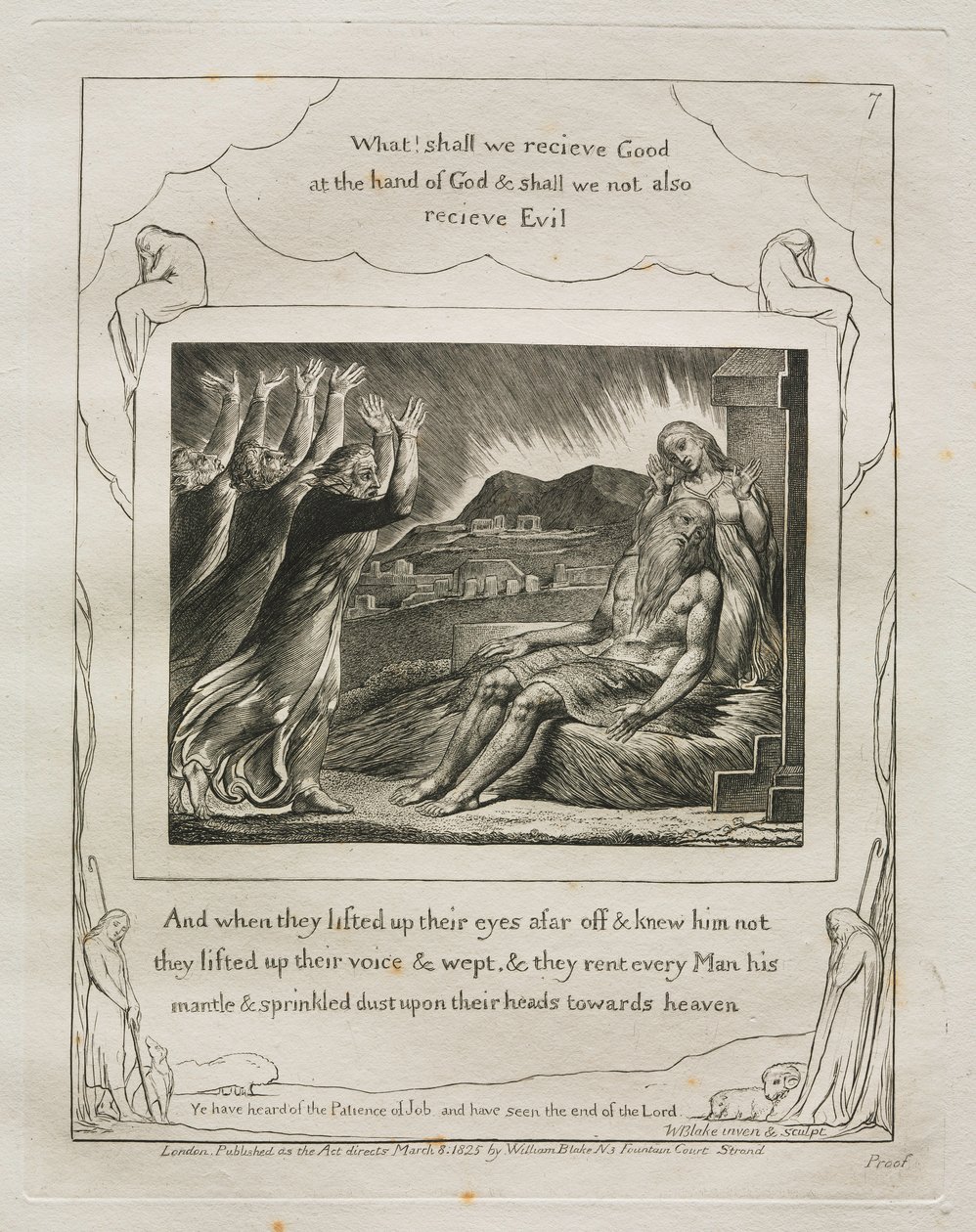 El Libro de Job: Pl. 7, Y cuando alzaron sus ojos de lejos y no lo reconocieron... de William Blake
