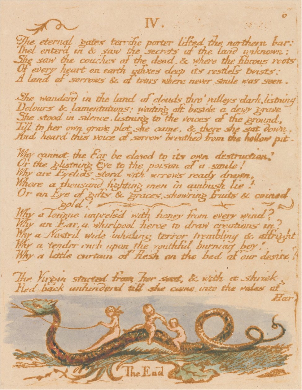 El libro de Thel, lámina 8, IV., Las puertas eternas... de William Blake