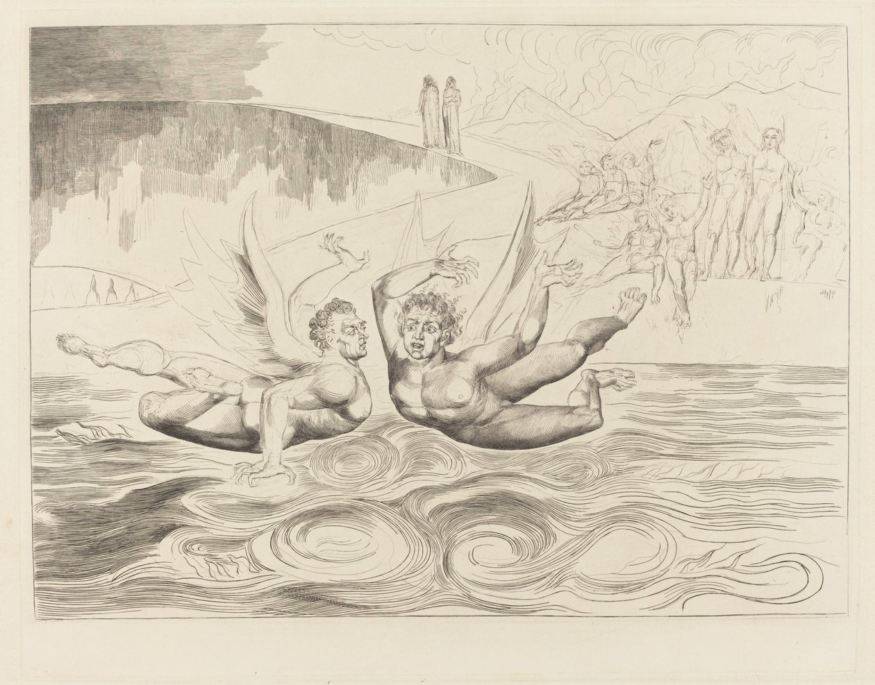 El círculo de los funcionarios corruptos; los demonios se atacan entre sí de William Blake