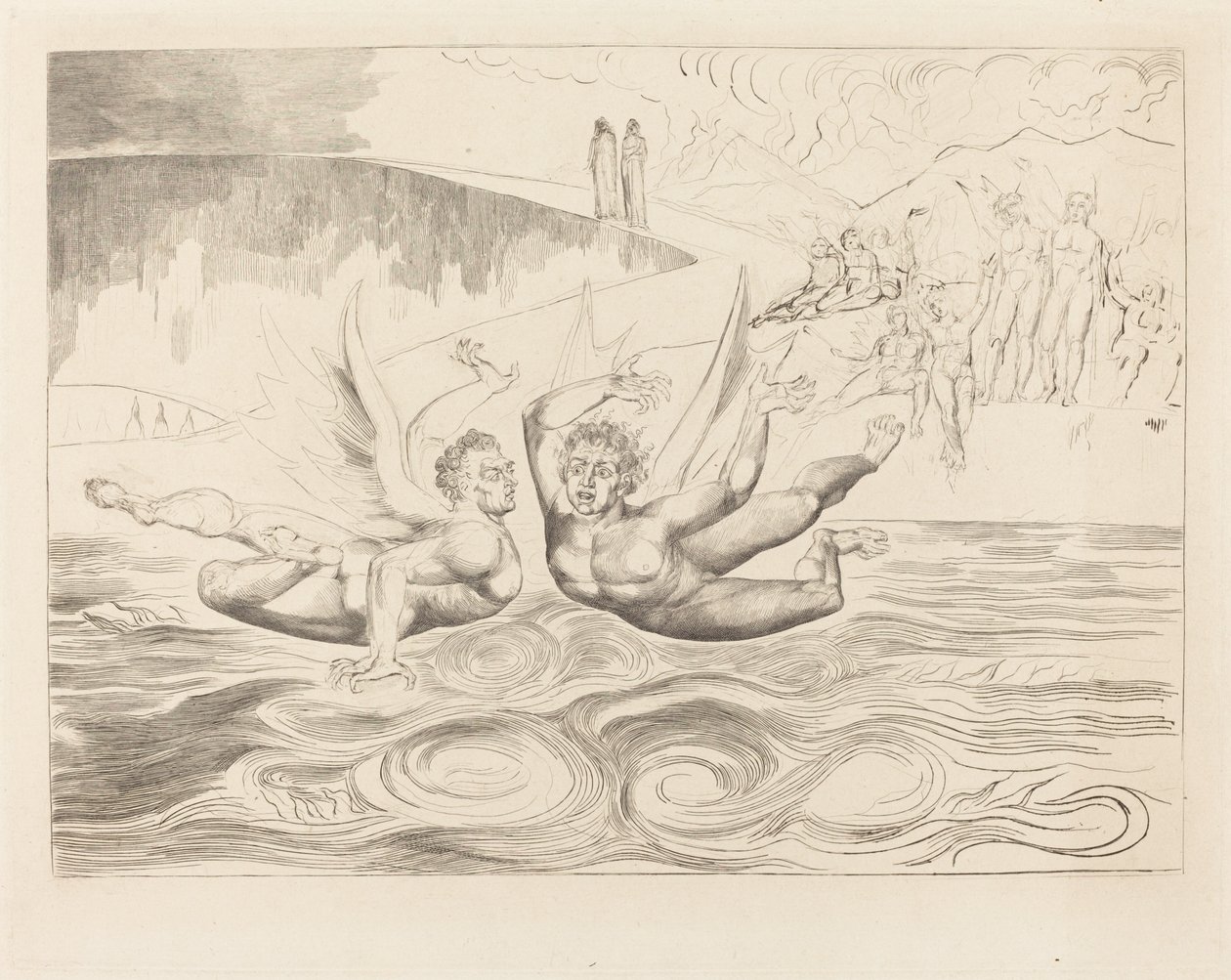 El círculo de los funcionarios corruptos; los demonios se atacan entre sí de William Blake