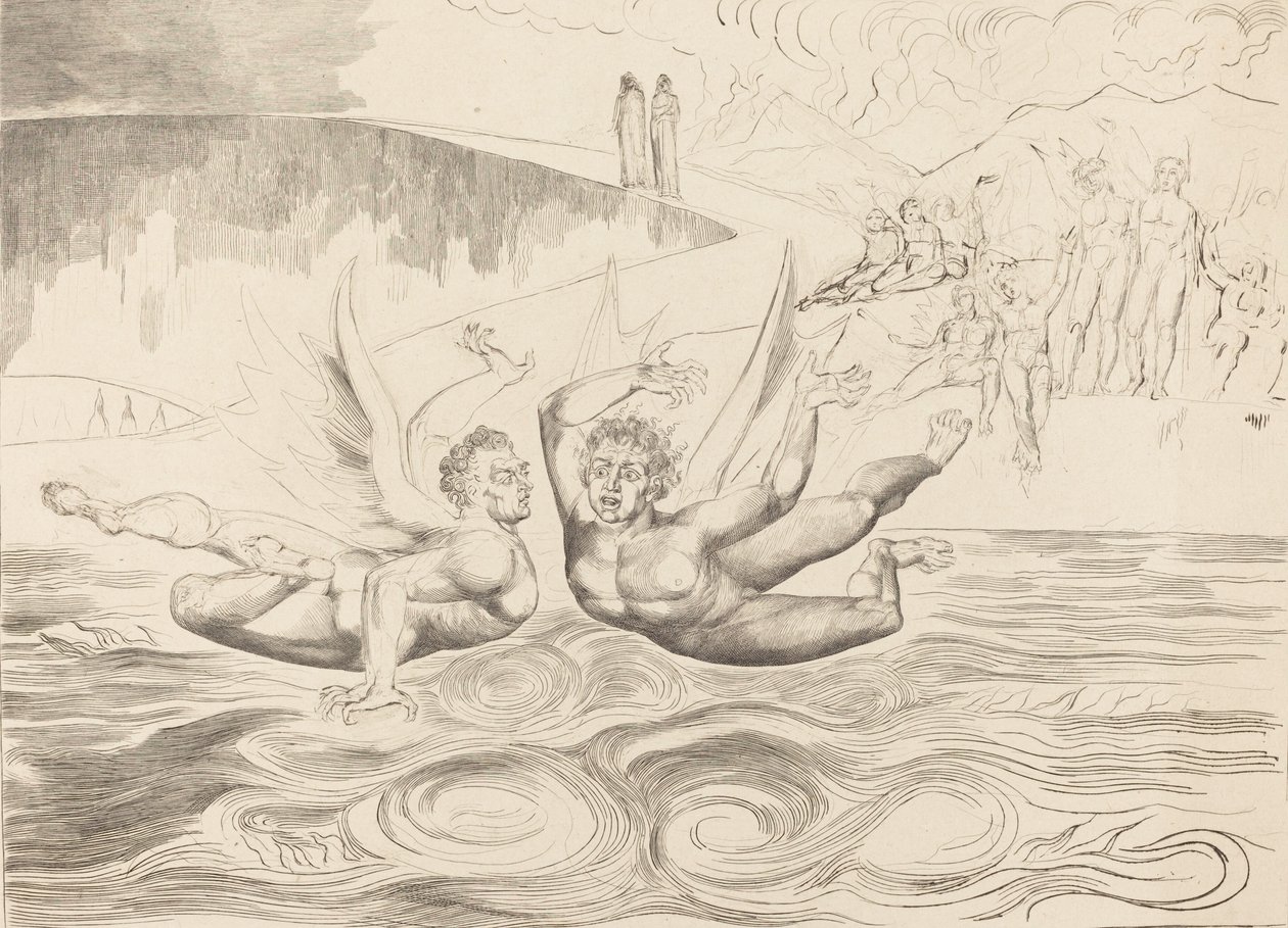 El círculo de los funcionarios corruptos, los demonios se atacan entre sí de William Blake