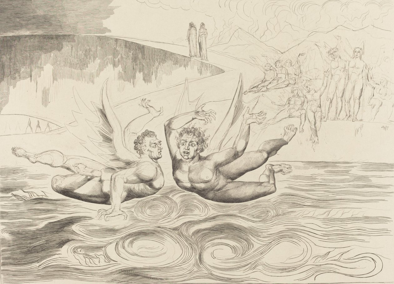 El círculo de los funcionarios corruptos, los demonios se atacan entre sí de William Blake