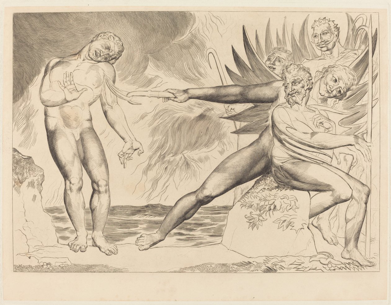 El círculo de los funcionarios corruptos; los demonios atormentan a Ciampolo de William Blake