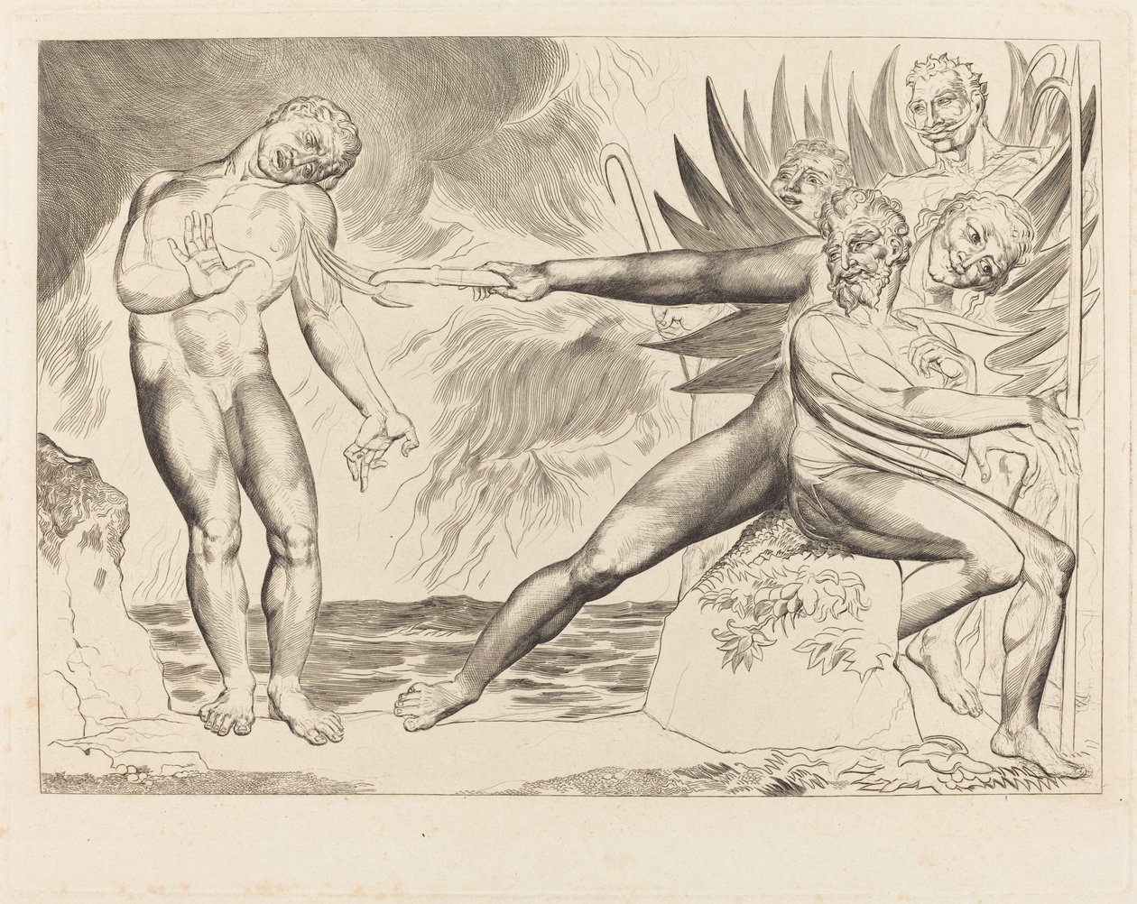 El círculo de los funcionarios corruptos; los demonios atormentan a Ciampolo de William Blake