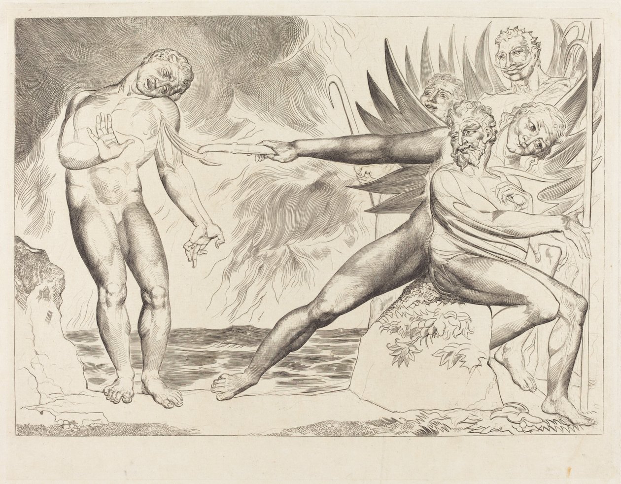 El círculo de los funcionarios corruptos; los demonios atormentan a Ciampolo de William Blake