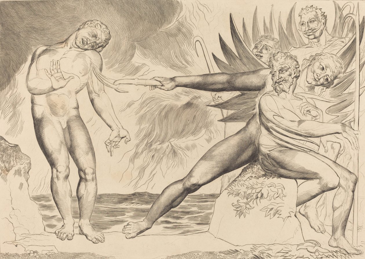El círculo de los funcionarios corruptos, los demonios atormentando a Ciampolo de William Blake