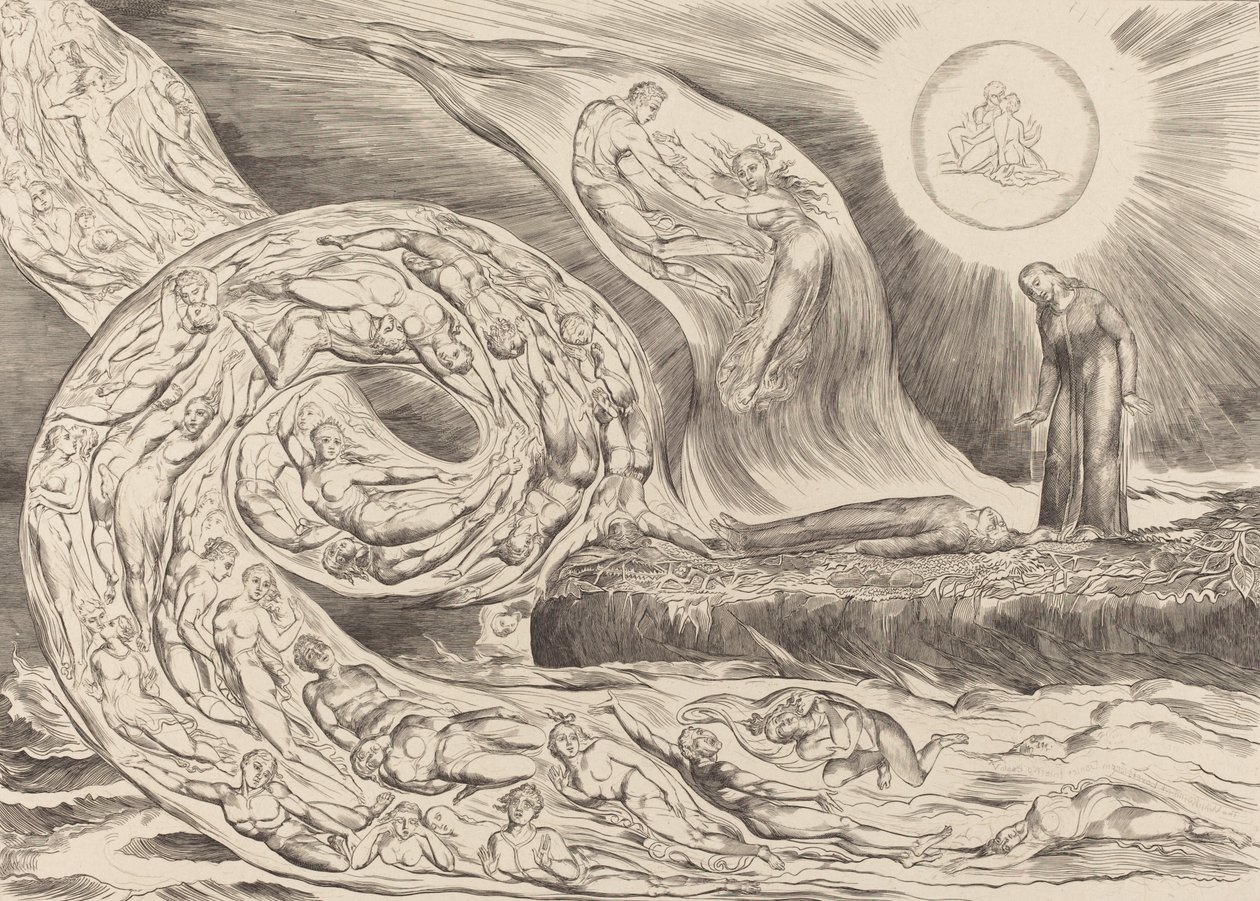 El círculo de los lujuriosos: Paolo y Francesca, 1827 de William Blake